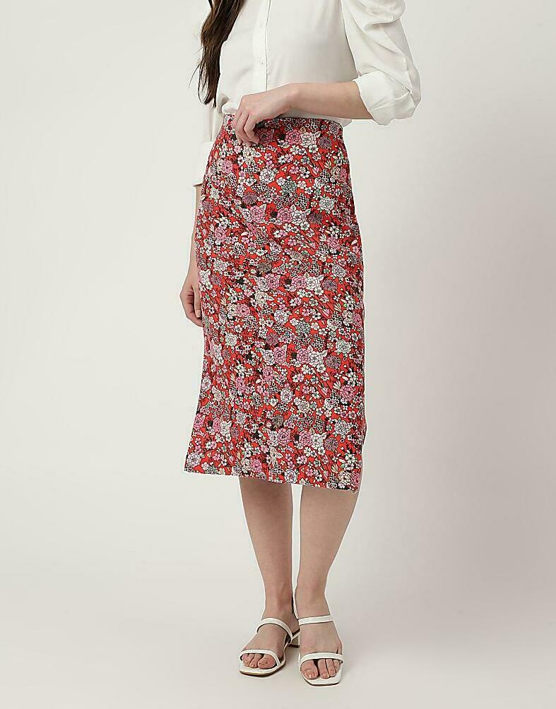 SPÓDNICA MIDI WZÓR KWIATY T57-4117K-B4