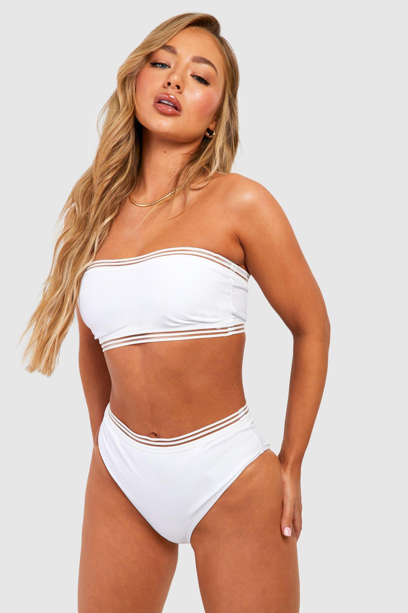 BIAŁE BIKINI KOMPLET BANDEAU PASKI