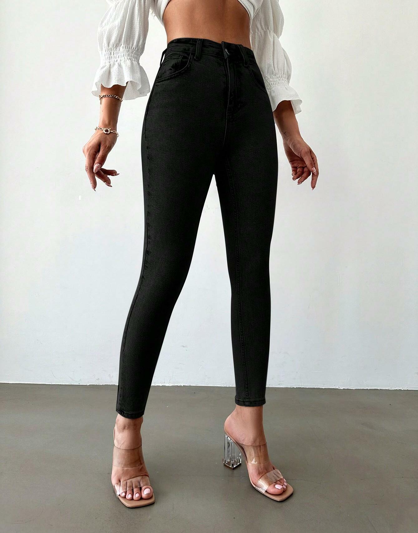 CZARNE SPODNIE JEANS WYSOKI STAN