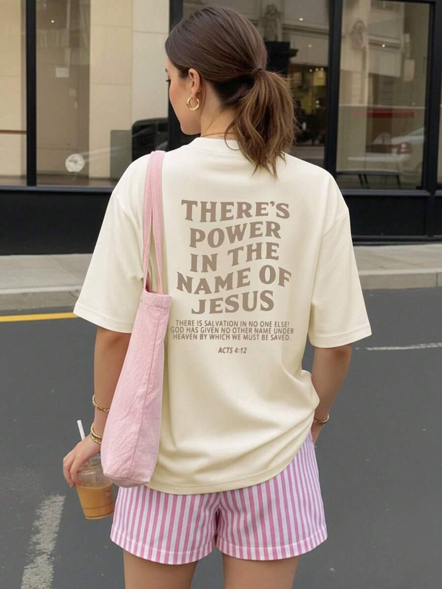 beżowy t-shirt nadruk