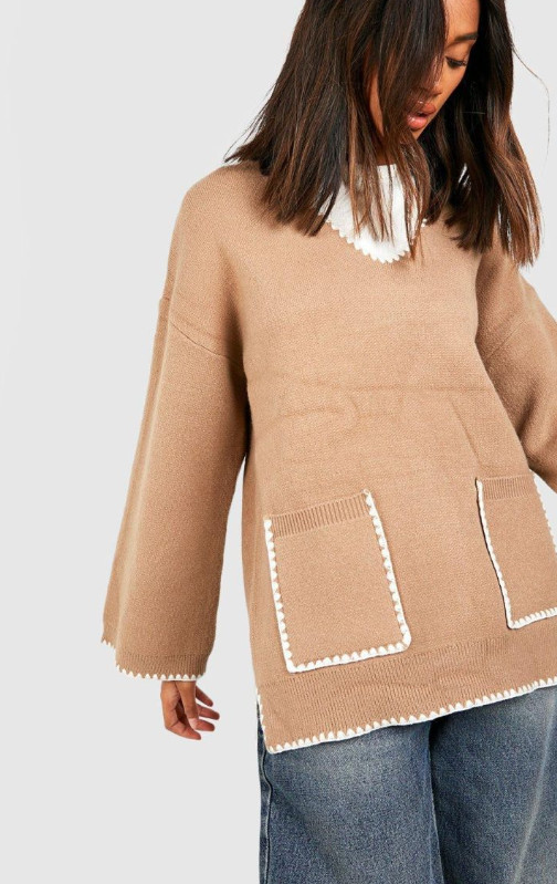 brązowy sweter kieszenie