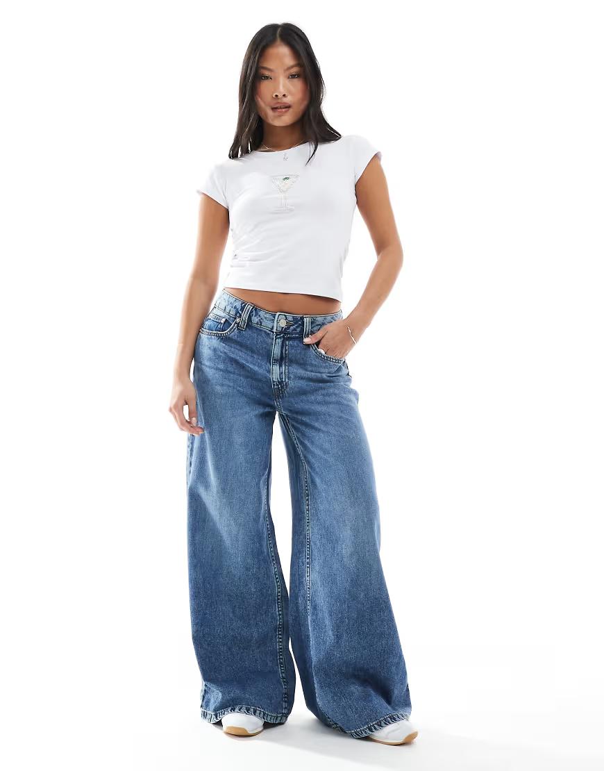 NIEBIESKIE SPODNIE JEANS SZEROKIE NOGAWKI 
