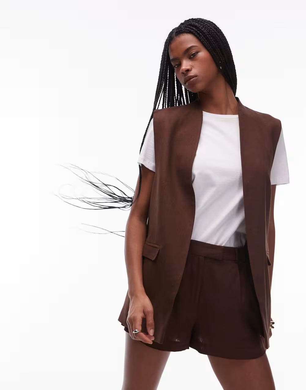 BRĄZOWA lniana KAMIZELKA CASUAL