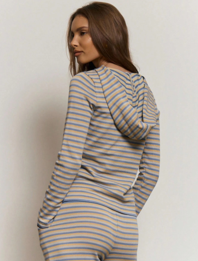 BLUZA W PASKI KAPTUR