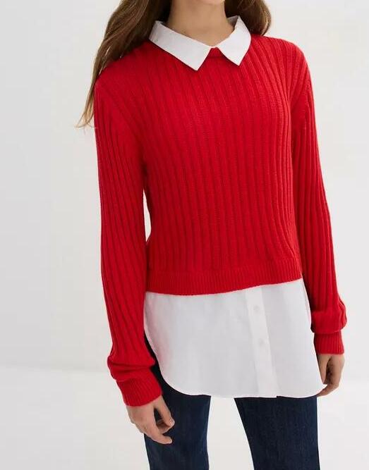SWETER Z KOSZULOWĄ WSTAWKĄ