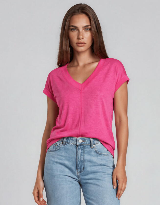 różowa bluzka v neck