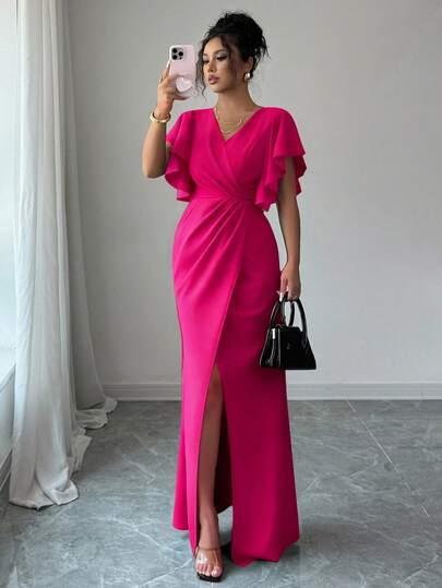 RÓŻOWA MAXI SUKIENKA ROZCIĘCIE