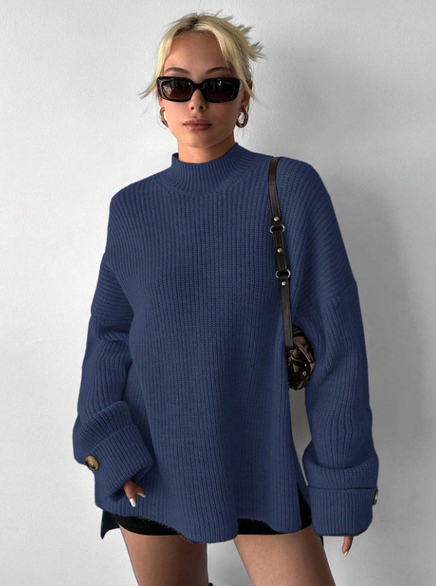 GRANATOWY SWETER GUZIKI