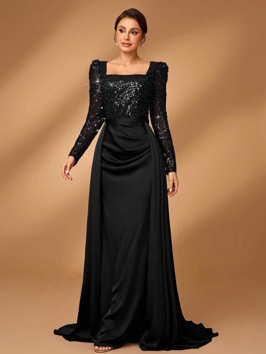 CZARNA MAXI SUKIENKA CEKINY