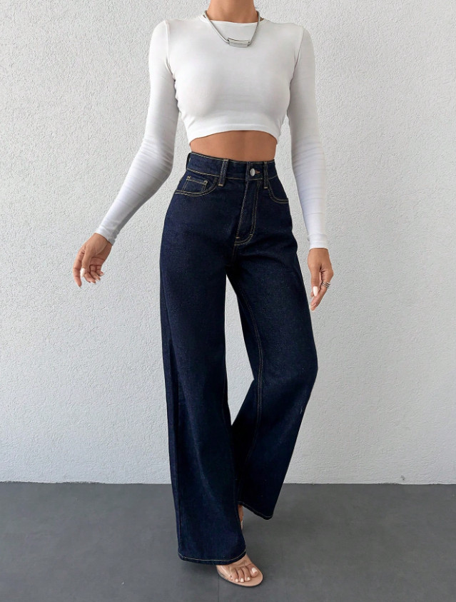 NIEBIESKIE SPODNIE JEANS SZEROKIE NOGAWKI 