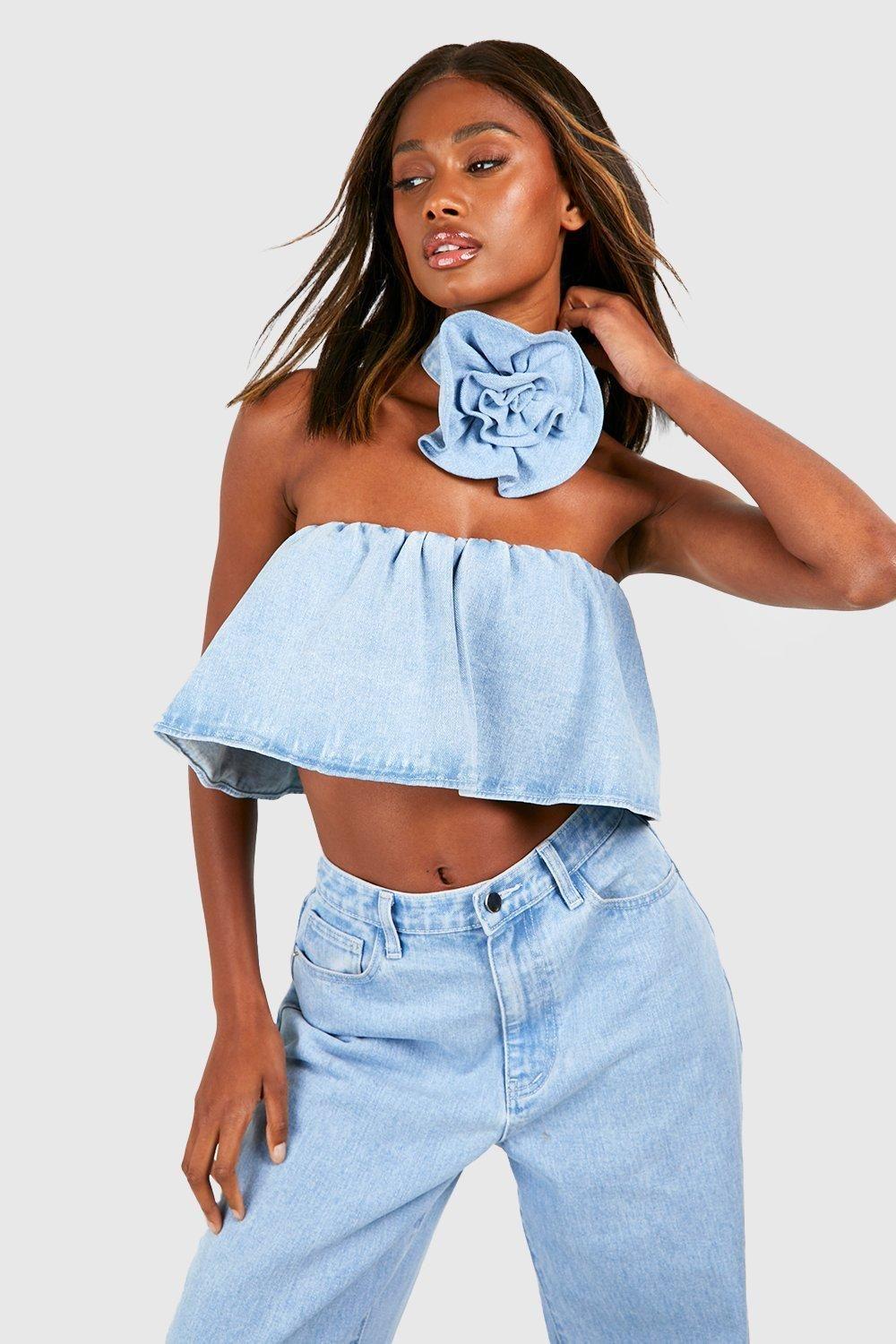 TOP JEANSOWY Z CHOKEREM
