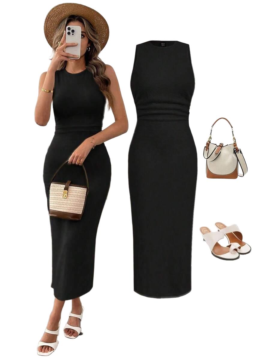 czarna midi sukienka casual