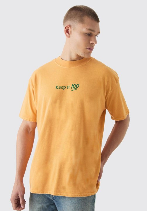 pomarańczowy T-shirt okrągły dekolt 