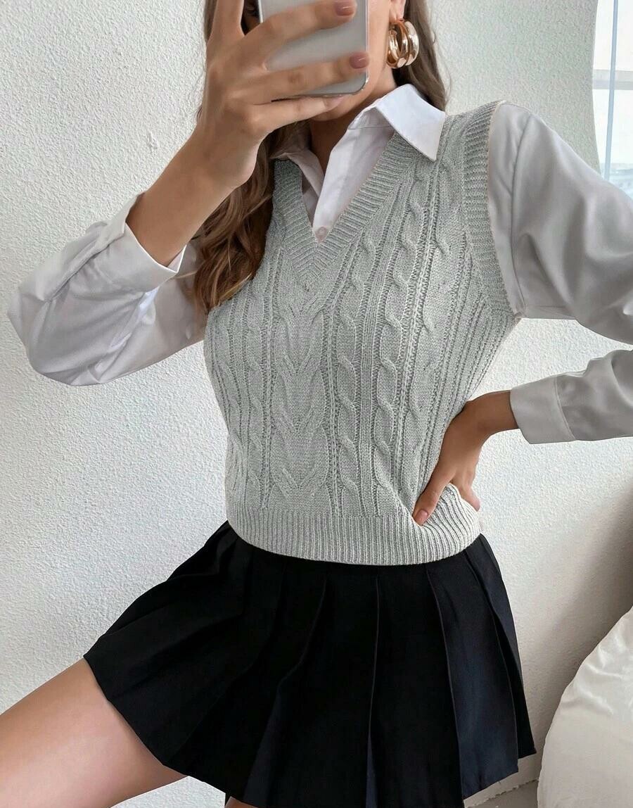 SZARA KAMIZELKA V NECK