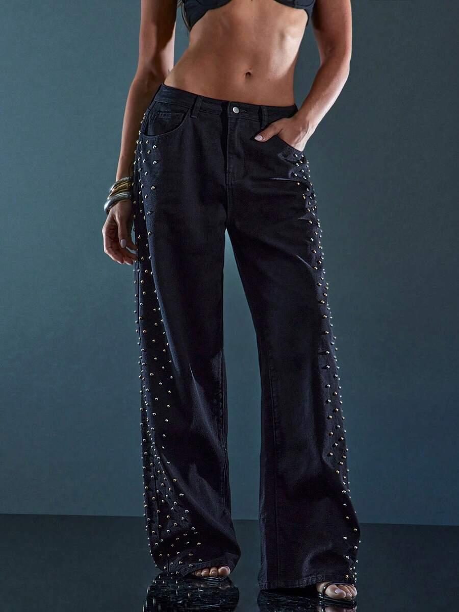 CZARNE SPODNIE JEANS 