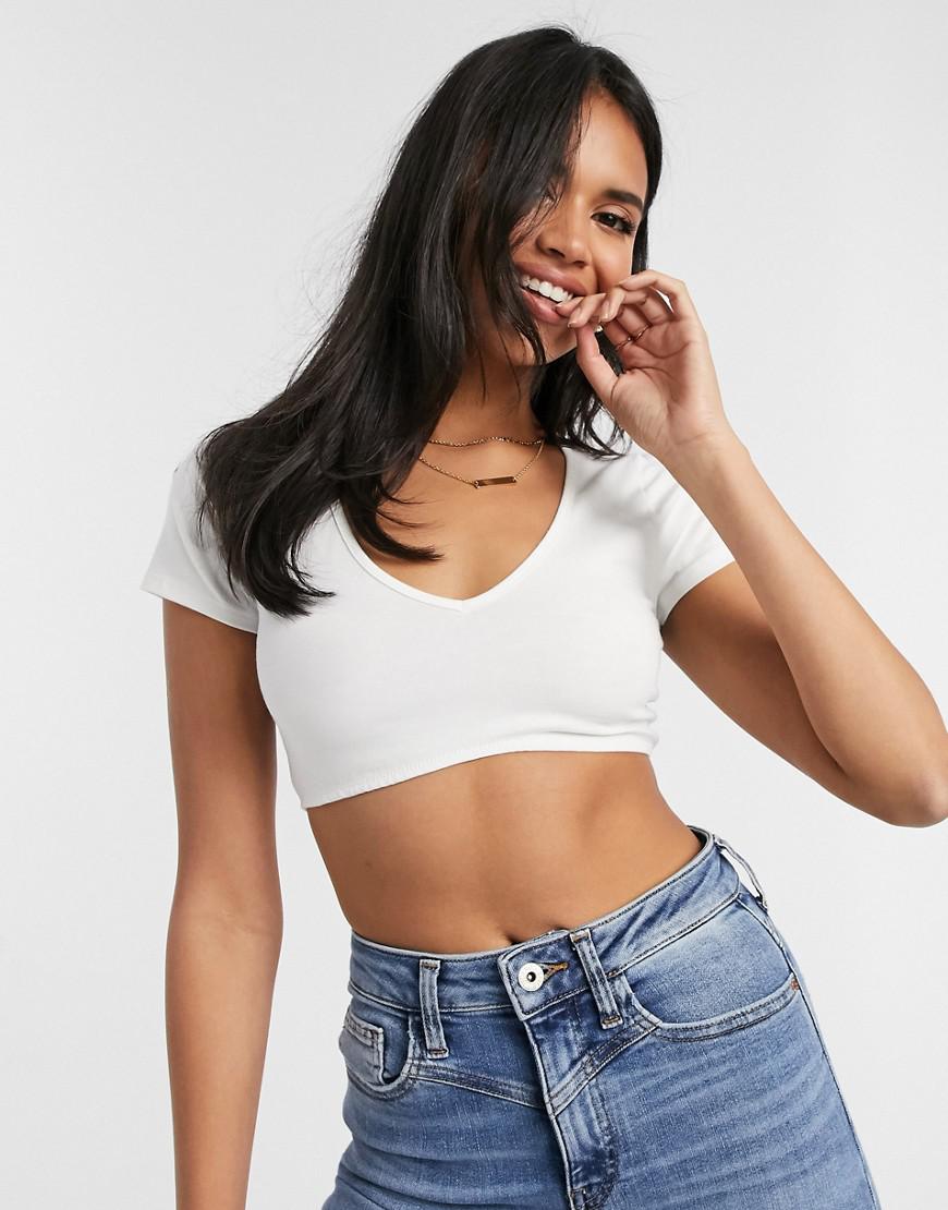 BIAŁY KRÓTKI TOP V-NECK