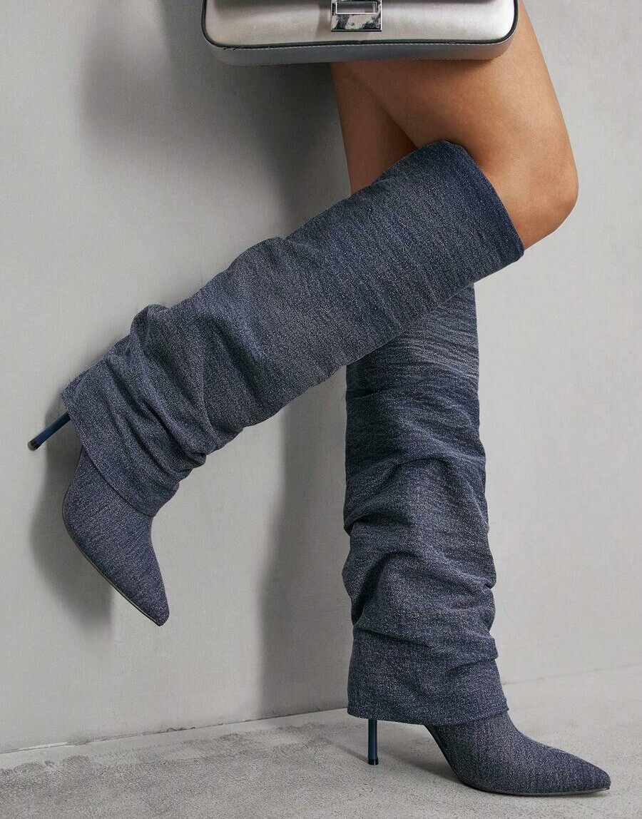 kozaki imitacja jeans na szpilce szpic