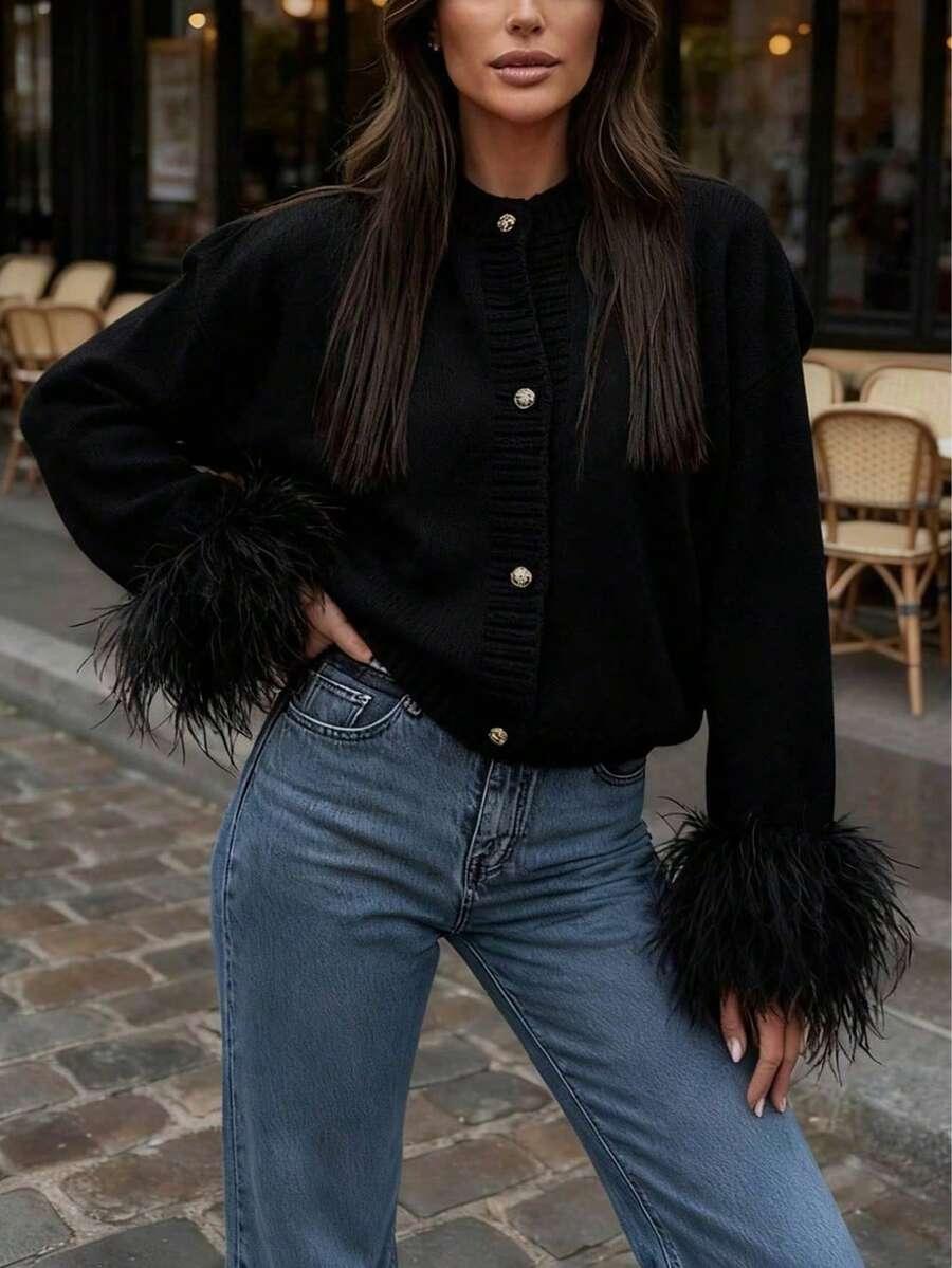 CZARNY SWETER KARDIGAN 