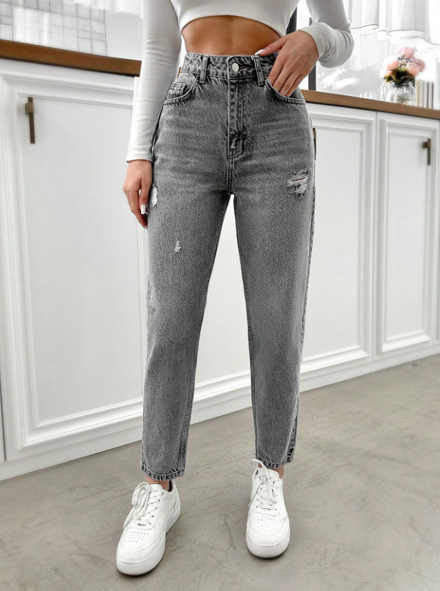 SZARE SPODNIE JEANS KIESZENIE 