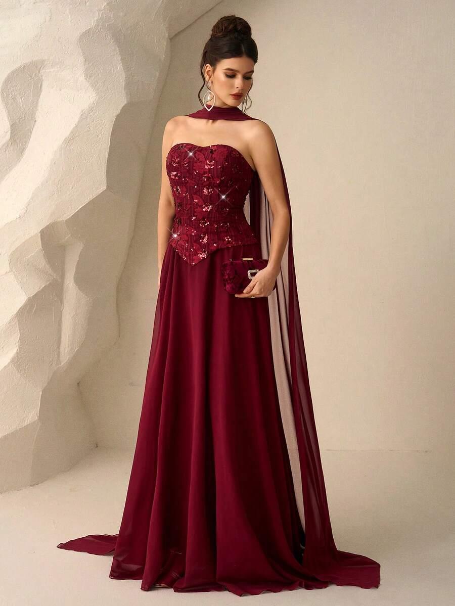 BORDOWA MAXI SUKIENKA CEKINY