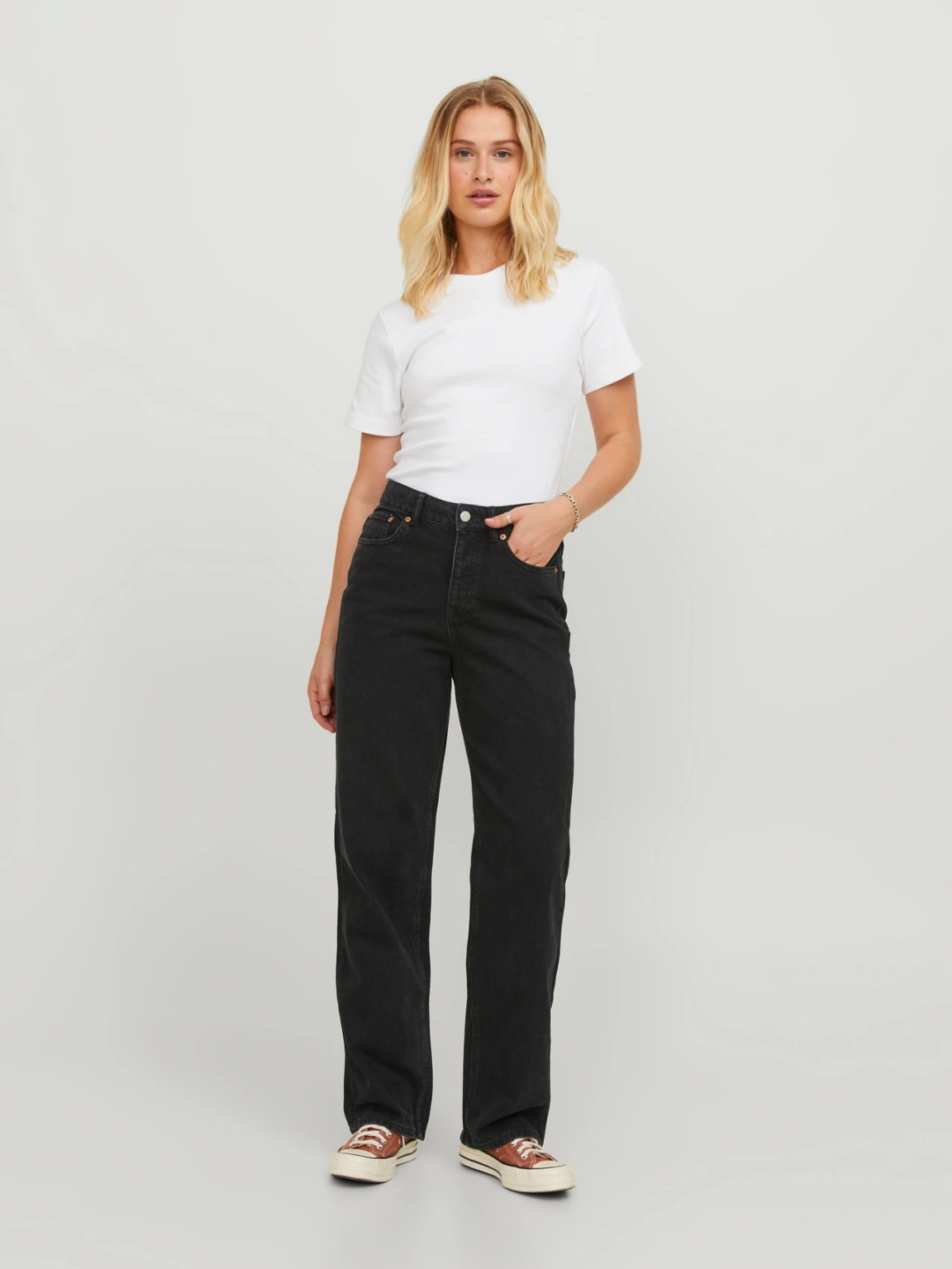 CZARNE PROSTE SPODNIE JEANS WYSOKI STAN