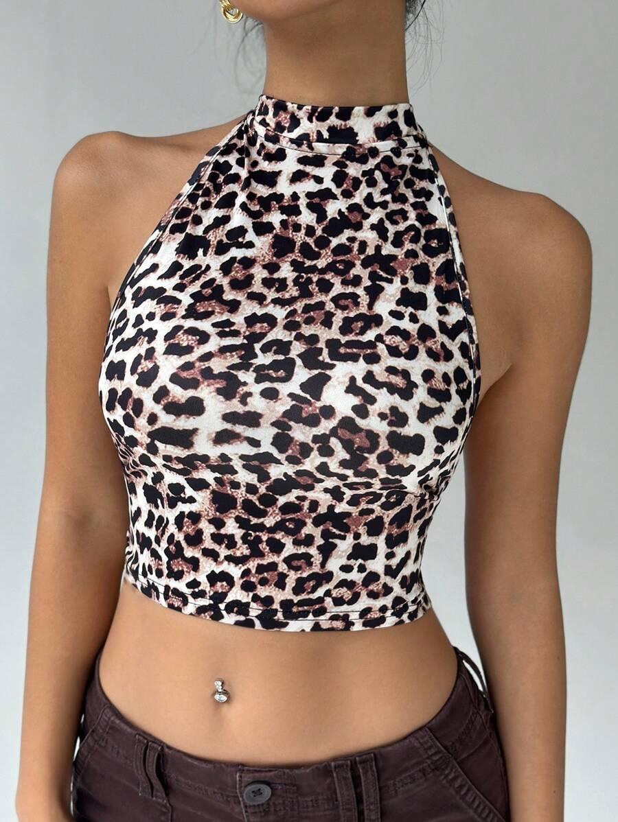 wiązany top animal print 