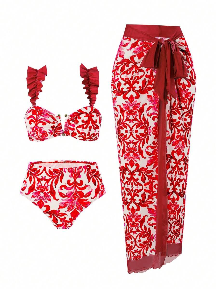 DWUCZĘŚCIOWE BIKINI PAREO KOMPLET