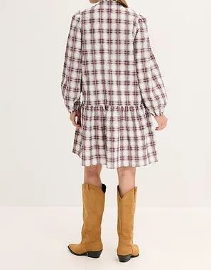 SUKIENKA KOSZULOWA PLUS SIZE W KRATKĘ TRAPEZOWA DEKOLT WIĄZANY