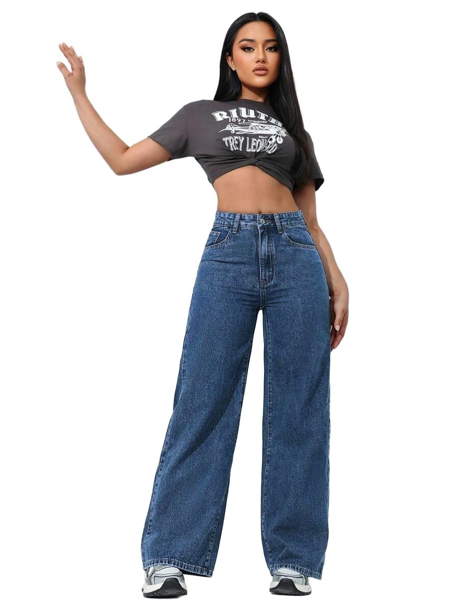 proste spodnie wysoki stan jeans