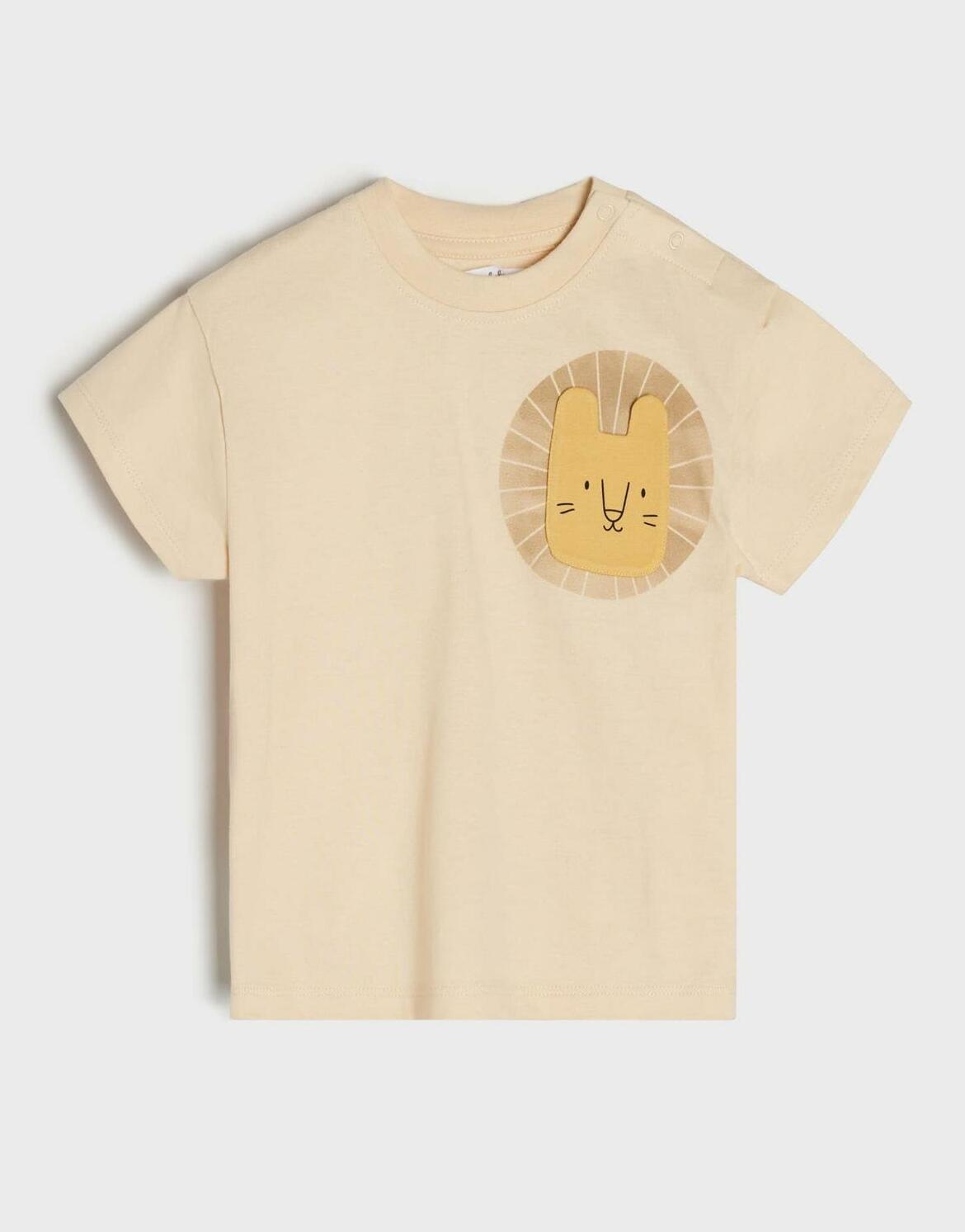 beżowy t-shirt zatrzaski nadruk