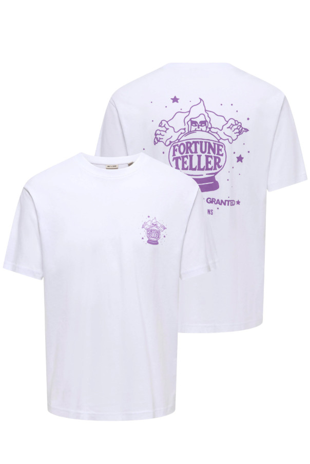 KLASYCZNY BIAŁY T-SHIRT OKRĄGŁY DEKOLT NADRUK