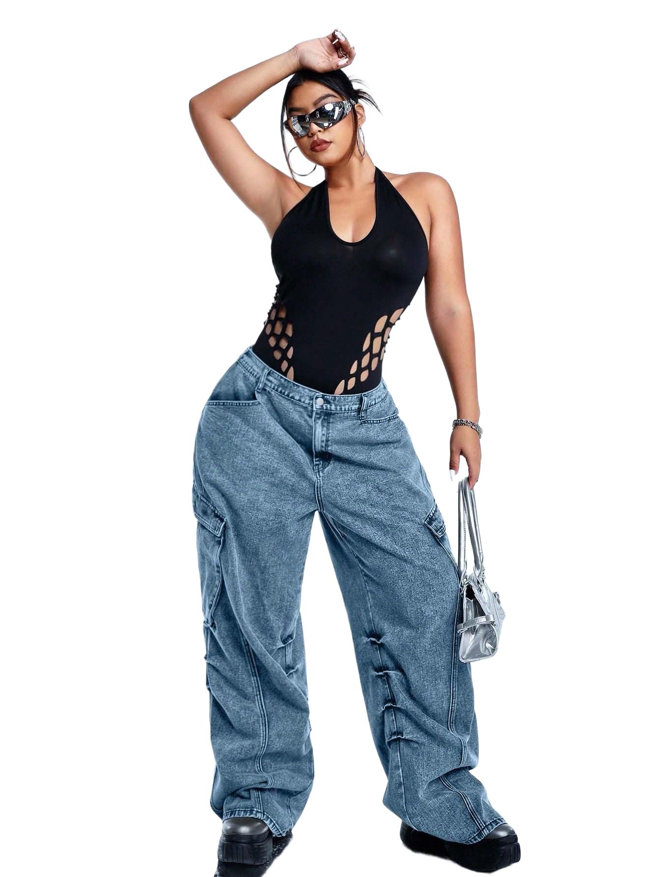 JEANSY DAMSKIE PLUS SIZE BAWEŁNIANE - SZWEDY STAN ŚREDNI