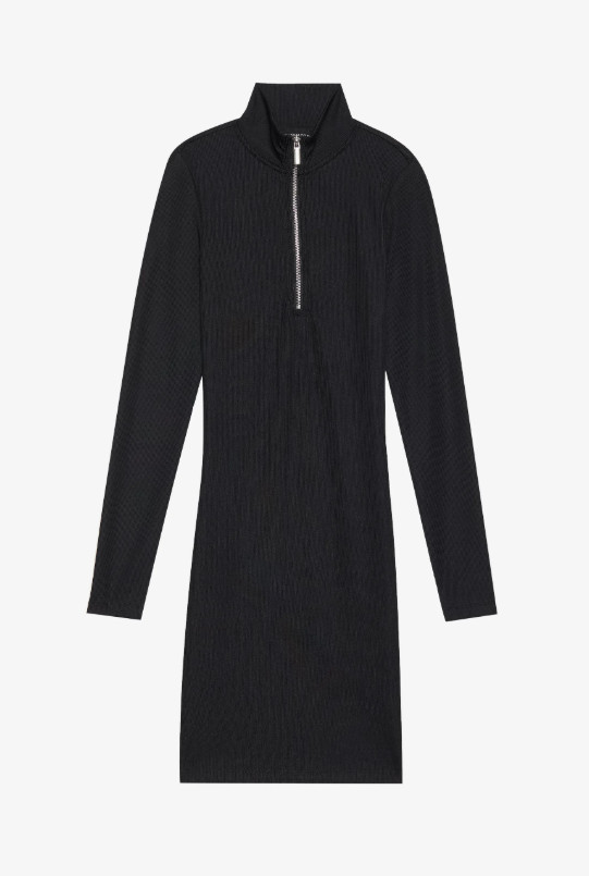 prążkowana czarna sukienka zip