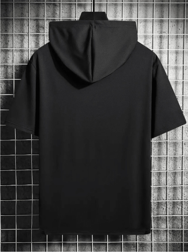 CZARNy t-shirt Z KAPTUREM