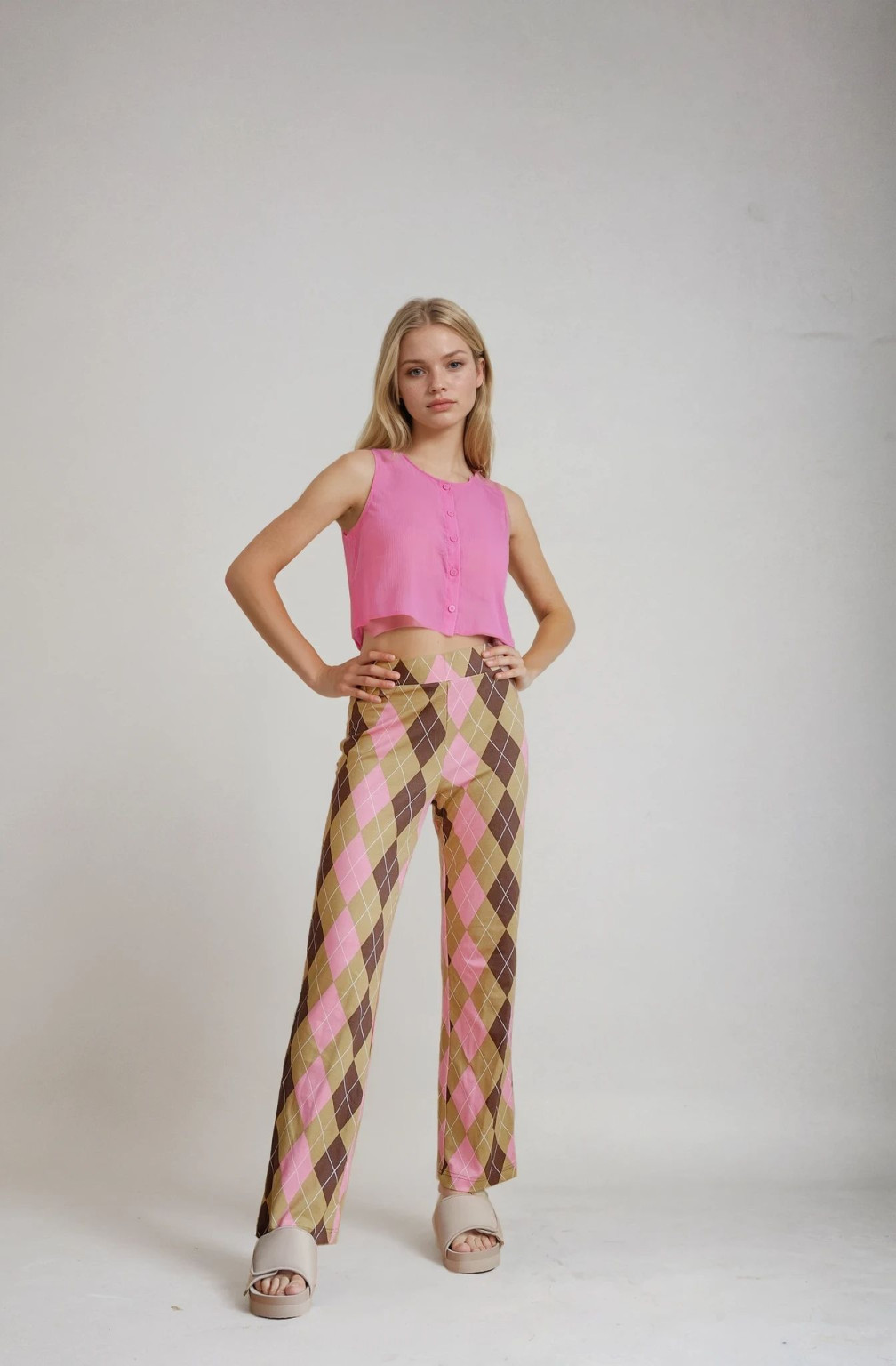 SPODNIE CASUAL PRINT KONTRAST