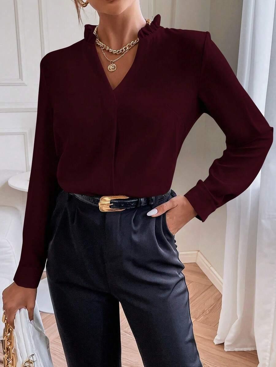 bordowa bluzka v-neck