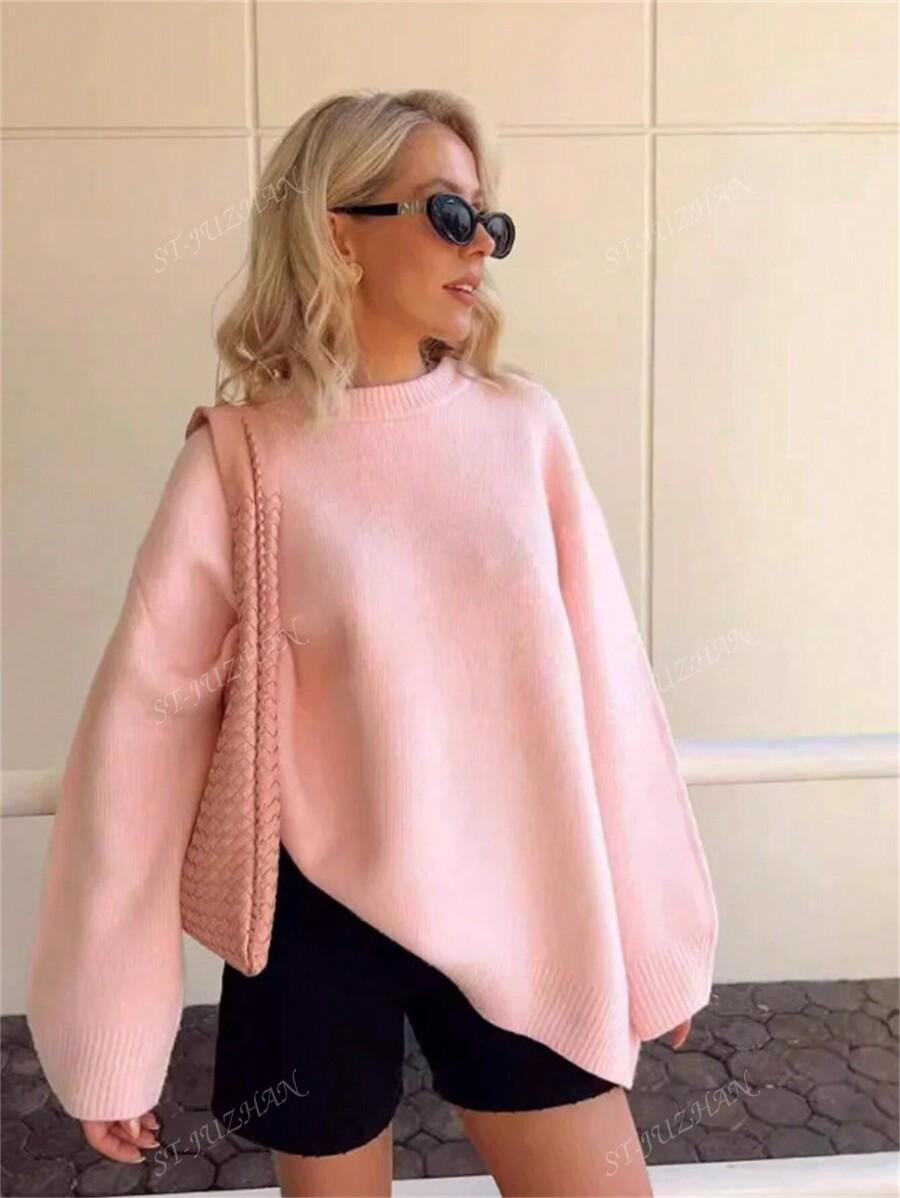 RÓŻOWY DZIANINOWY SWETER 