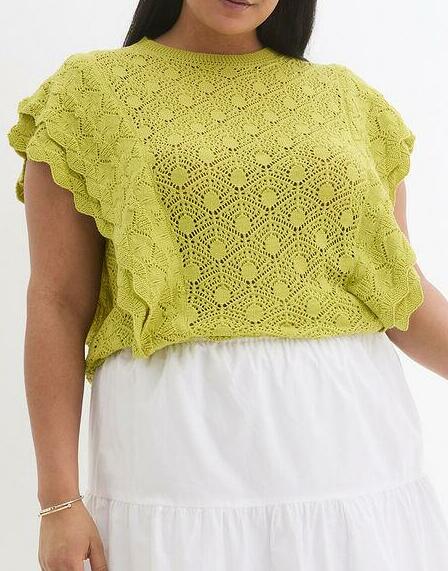 SWETER AŻUROWY Z FALBANAMI