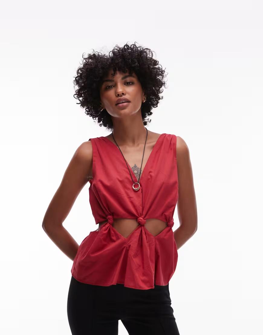 czerwony top v-neck 