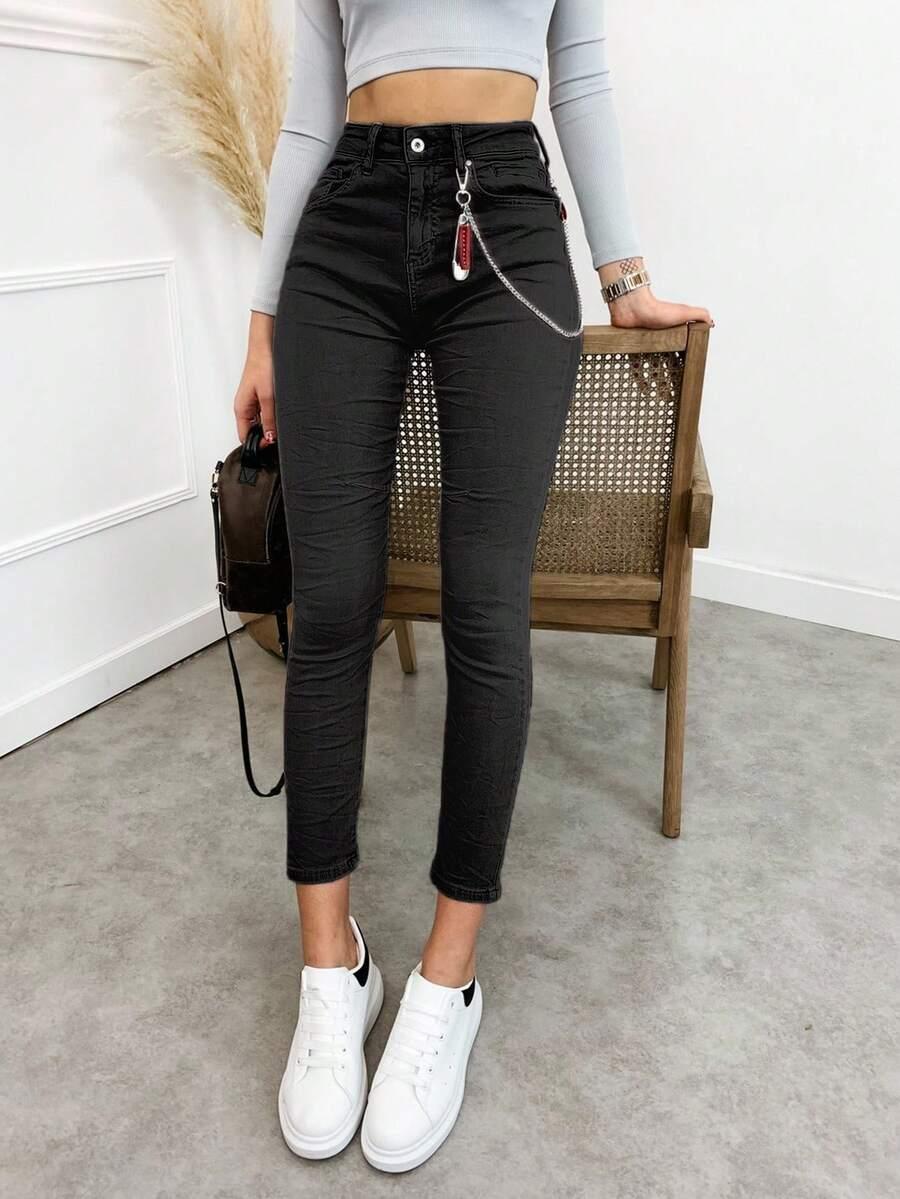 CZARNE SPODNIE JEANS WYSOKI STAN