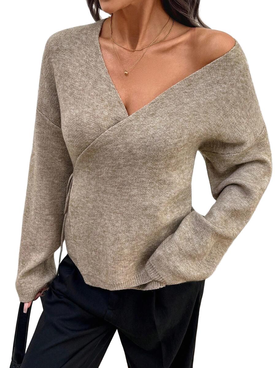 SWETER DAMSKI V-DEKOLT WIĄZANY
