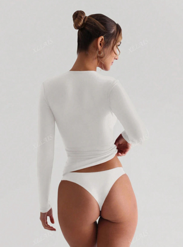 BIAŁA GŁADKA BLUZA BASIC DŁUGI RĘKAW