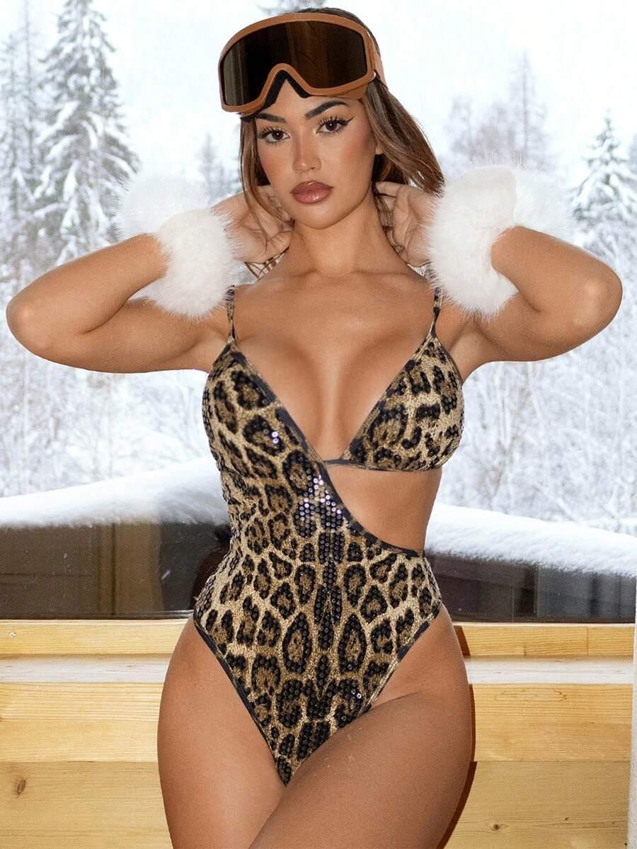 jednoczęściowy strój kąpielowy animal print cekiny