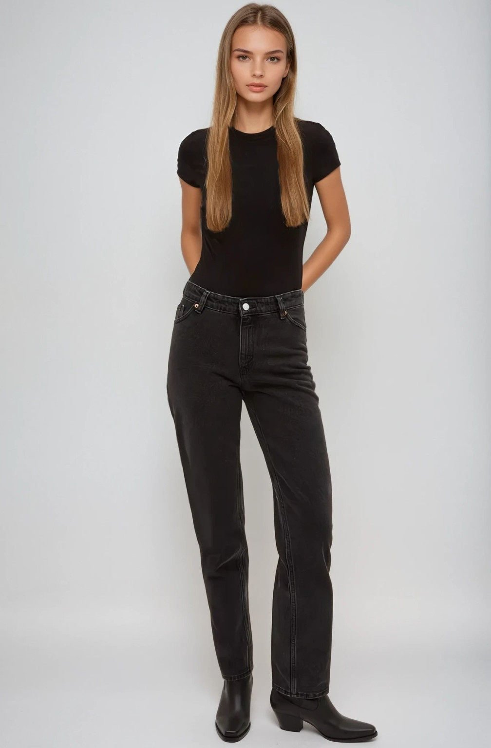 czarne proste spodnie jeans