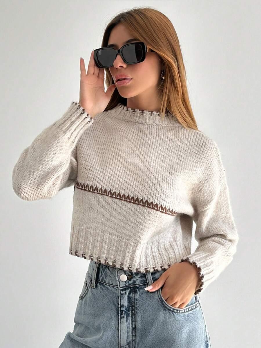 BEŻOWY SWETER STÓJKA 