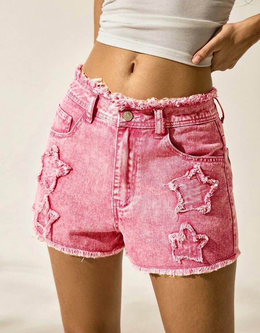 RÓŻOWE SPODENKI JEANS GWIAZDKI 