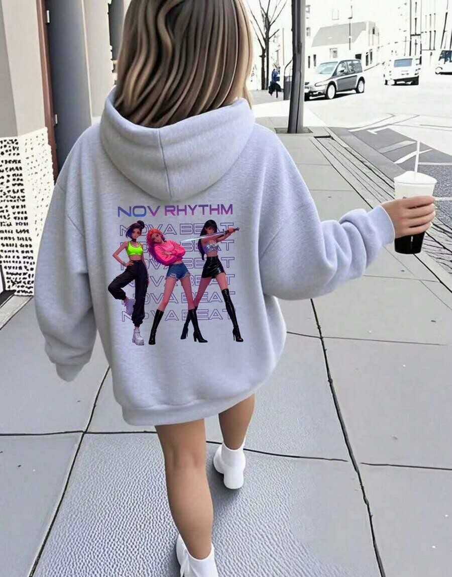 szara bluza kapturem nadruk K-POP NOVA BEAT