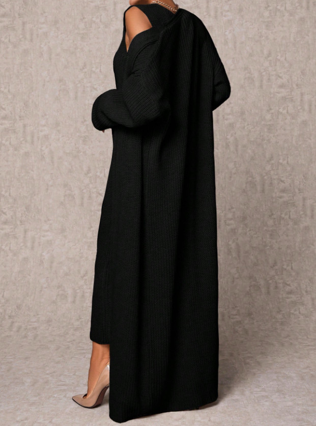 czarna dzianinowa sukienka v-neck 