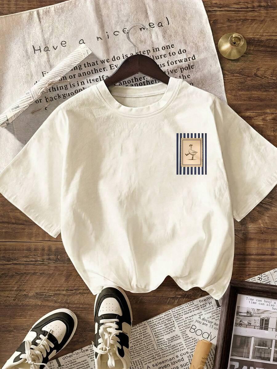 t-shirt okrągły dekolt nadruk