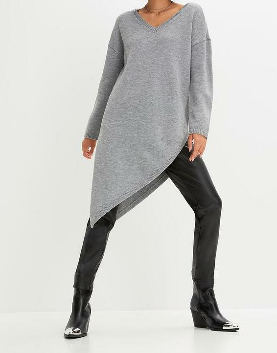 SWETER DAMSKI V-DEKOLT ASYMETRYCZNY DŁUGI RĘKAW